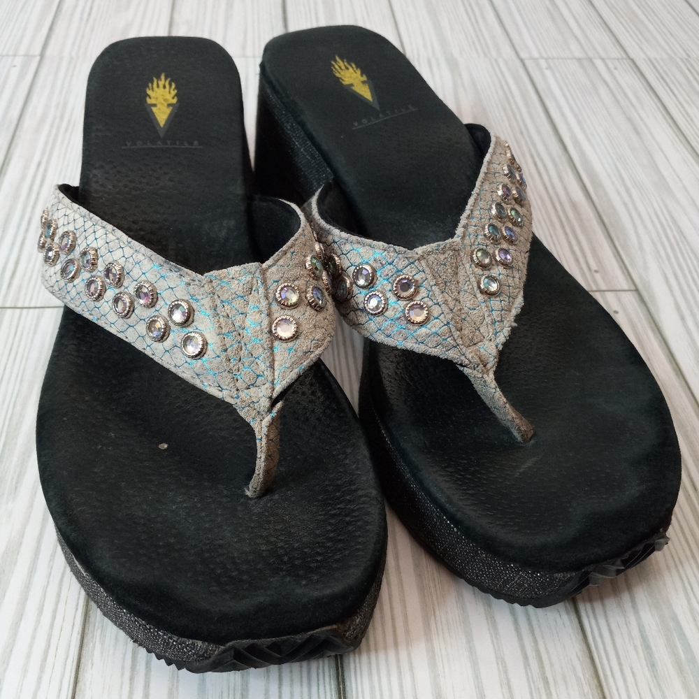 Volatile Y2K Studded Gemstone Platform Wedge Sandals - Picture 2 of 10